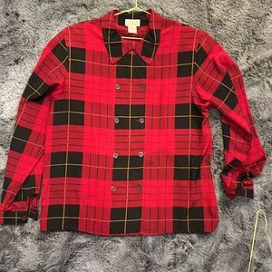 Vintage Jones New York double-breasted red black gold shirt size 12 holiday
